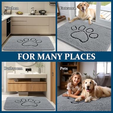 OLANLY Door Mat for Muddy Dog Paws 30x20, Ultra Absorbent Chenille Mud Doormat with Paw Print Design, Non-Slip Washable Doormat for Indoor Entryway, Quick-Dry Pet Bed Mats for Dirty Dogs, Grey - Image 8
