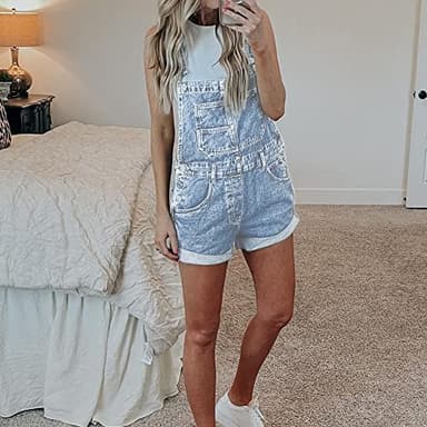 Talakeno Women's Casual Denim Bib Overall Shorts Adjustable Straps Cuffed Hem Shortall Rompers(Blue,S) - Image 7