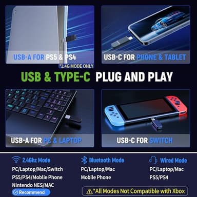 Wireless Gaming Headsets for Ps5 Ps4 PC, 2.4GHz USB & Type-C Gaming Headphones, 40H+ Hrs & 7.1 Surround Sound with Noise Canceling Microphone for Switch Phone - Image 6