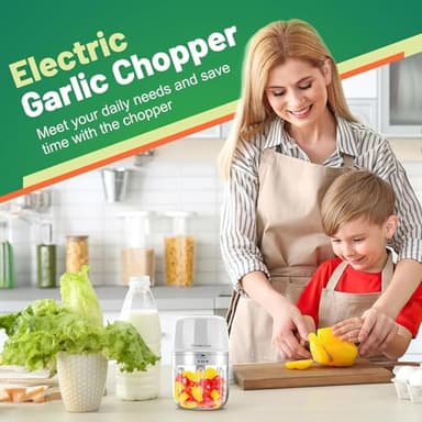 KitchekShop Electric Garlic Chopper, 300ML Portable Cordless Mini Food Processor, Rechargeable Vegetable Chopper Blender for Nuts Chili Onion Minced Meat and Spices BPA-Free(White) - Image 2