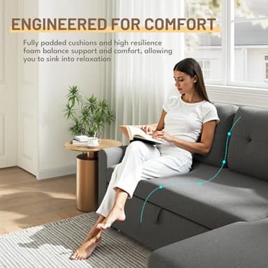 IULULU Sleeper Sofa, L Shaped Sectional Couch with Pullout Bed, Reversible Storage Chaise, 2 in 1 Pull Out Couches for Living Room, Apartment, Medium Grey - Image 5