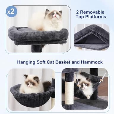 Gitelsnour Cat Tree for Indoor Cats, 71'' (180cm) Multi-Level Cat Tower for Large Adult, Sturdy Cat Tree House with 2 Scratching Boards 7 Posts, 2 Plush Perches/Condos, Hammock, Smoky Gray GCT032G - Image 5