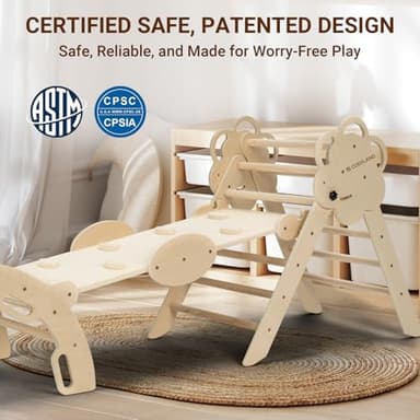 COSYLAND Pikler Triangle Set - 8 in 1 Large Montessori Climbing Toys for Indoor - Wooden Foldable Jungle Gym for Toddler & Baby, CPC/SOR/CE Certified Enjoys Unique Patented Design, Natural - Image 8
