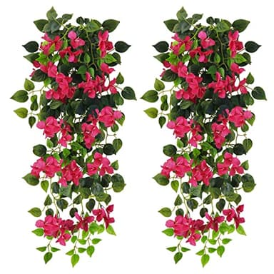 Elecxlink Fake Hanging Flowers Plants Bougainvillea Artificial,UV Resistant Faux Silk Flower Fabric Vine for Indoor Outdoor Garden Porch Eave Fence Wedding Wall Spring Summer Decor - Image 1