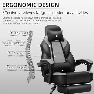 Shintenchi Gaming Chair, Computer Chair with Footrest and Lumbar Support,Video Game Chair Height Adjustable,Racing Style Computer Chair with 360°-Swivel Seat and Headrest (Grey) - Image 5