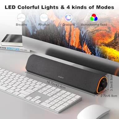 SOULION R50 Bluetooth Computer Speakers, 3.5mm PC Sound Bar for Desktop Monitor, Wired USB Powered & Colorful LED Lights with Switch Button, Surround Sound Soundbar PC Spearkers for Computer - Image 5
