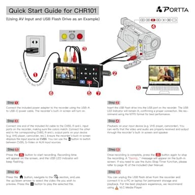 Portta VHS to Digital Converter with 128GB USB3.0 Flash Drive, Video to Digital Recorder Compatible with VHS, VCR, DVR, DVD, Hi8, Mini DV Players, Camcorder (Tapes/DVD Player Not Included) - Image 8
