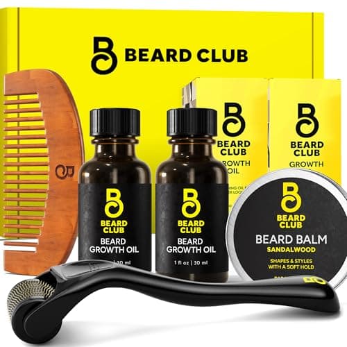 The Beard Club Enhanced Beard Growth Kit - Derma Roller, Beard Growth Oil (2PK), Sandalwood Beard Balm, Comb - Gift Set - Image 1
