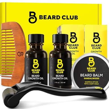 The Beard Club Enhanced Beard Growth Kit - Derma Roller, Beard Growth Oil (2PK), Sandalwood Beard Balm, Comb - Gift Set - Image 1
