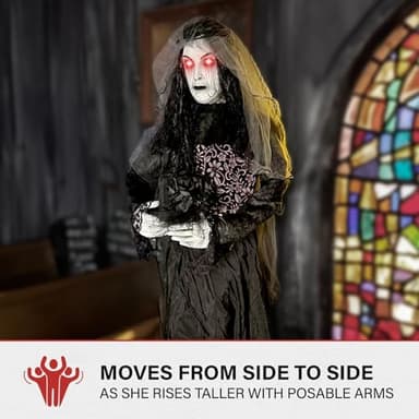 Haunted Hill Farm Rising Ghost Bride by Tekky, Battery-Operated, Sound Activated Animatronic with Sound Effects and Lights for Indoor or Covered Outdoor Creepy Halloween Decoration - Image 6