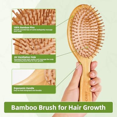 MRD Hair brush, Natural Bamboo Paddle Detangling Hairbrush, Massage Scalp Thick/Thin/Curly/Dry Hair For Women & Men - Image 4