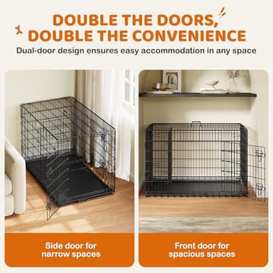 Yaheetech 48 inch Double Door Dog Crate w/Divider for Puppy to Adult Large Collapsible Metal Crate with Removable Tray XXL Wire Dog Kennel Pet Crate for Dogs Portable Travel Cage, Black - Image 3
