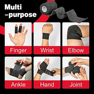AZEN 16 Pack Self Adhesive Bandage Wrap Black, 2" X 5 Yards Black Athletic Tape, Vet Wrap, Tattoo Grip Tape Wrap,Ankle Tape, Cohesive Bandage Wrap - Image 3