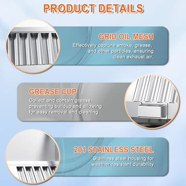 5FT Commercial Kitchen Exhaust Hood Food Truck Vent Hood Durable Stainless Steel Concession Trailer Hood with 3 Removable Hood Filters (No Motor), NSF Listed - Image 4