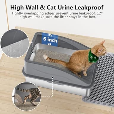 Stainless Steel Litter Box, Extra Large Litter Boxes for Big Cats, XL Metal Cat Litter Box with Lid, Anti-Urine Leakage, Non-Sticky, Include Cat Mat and Litter Scoop - Image 4