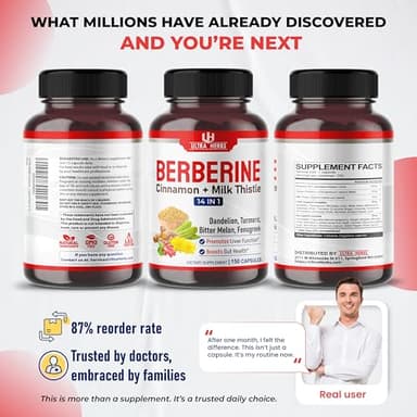 Ultra Herbs Premium Berberine with Cinnamon, Milk Thistle *USA Made & Test* Promotes Liver Function, Gut Health, Immunity (150 Count (Pack of 1)) - Image 9