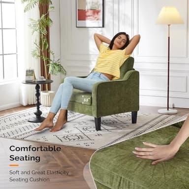 VINGLI Accent Chair for Living Room Chairs Olive Green Reading Chair for Bedroom Scooped Arm Chair Mid Century Modern Accent Chairs Upholstered Comfy Chair for Apartment, Waiting Room - Image 4