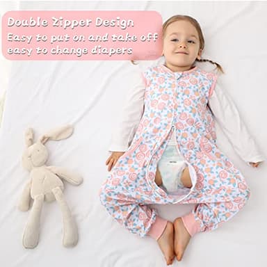WONDAY Toddler Sleep Sack with Legs,Toddler Sleep Sacks,0.5T Cotton Sleeveless Baby Sleep Bag Wearable Blanket with Feet (Rose,3T-5T) - Image 5
