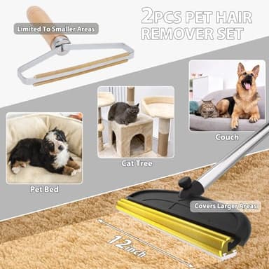 2 in 1 TPU and Copper Rake Teeth Carpet Rake for Pet Hair Removal,60inch Adjustable Long Handle Pet Hair Remover Tool,Reusable Cat Dog Hair Rake Broom,Lint Remover Scraper for Carpet,Bed(Black-Silver) - Image 6