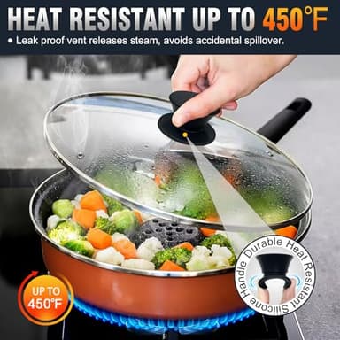 Walfos Tempered Glass Lid for 12 Inch Cookware - Cooking Pot Lid with Heat Resistant Silicone Handle, Clear Frying Pan Lid Fits Pots, Pans and Skillets, Dishwasher-Safe - Image 3