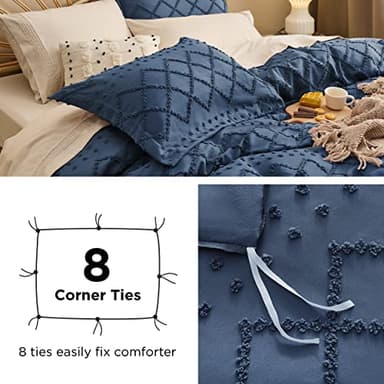 Bedsure Boho Duvet Cover Full Size - Navy Breathable & Soft Boho Bedding, Machine Washable Comforter Cover for All Seasons, Includes 1 Duvet Cover 80"x90" with 2 Pillow Shams & Zipper Closure - Image 6