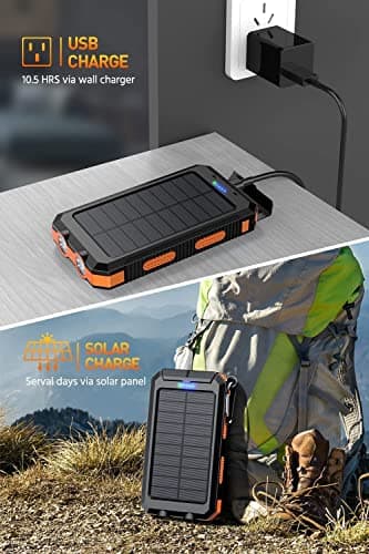 Mregb Power Bank,Solar Charger,36800mAh 5V3.1A QC 3.0 Dual 2 USB Port Built-in Powerful Flashlight IPX7 Waterproof Dustproof Shockproof(Orange) - Image 3