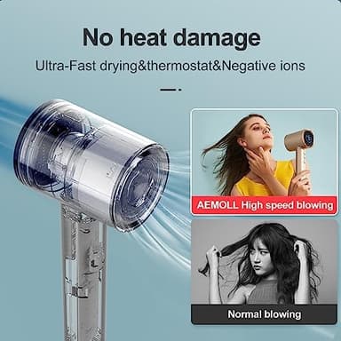Hair Dryer, 110000RPM Professional Low Noise Negative Ionic Blow Dryer, Fast Drying, Negative Ions Care, Heat-Control, with Magnetic Diffuser and Nozzle, 4 Temps & 3 Speeds, HD Display - Image 4