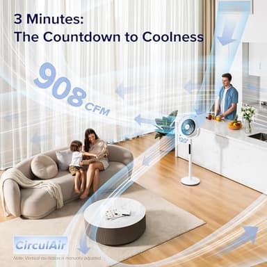 Levoit Standing Fan for Bedroom, CirculAir 120° Oscillating, Quiet 20dB, 9 Speeds, 4 Modes, DC Motor, 2 in 1 Pedestal & Tabletop, 82ft, Remote Control, Sensor, 9H Timer, 908CFM Ultra-High Airflow - Image 2