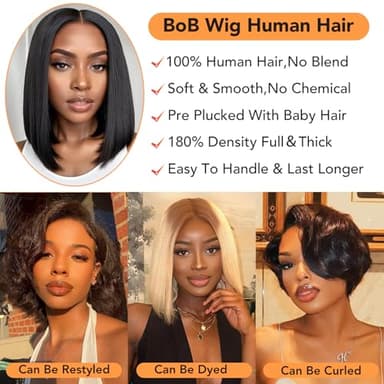 Bob Wig Human Hair 12 Inch 13x4 Lace Front Wigs Human Hair Pre Plucked 180% Density Short Straight Bob Wig Natural Color Glueless Bob Wigs for Black Women - Image 4