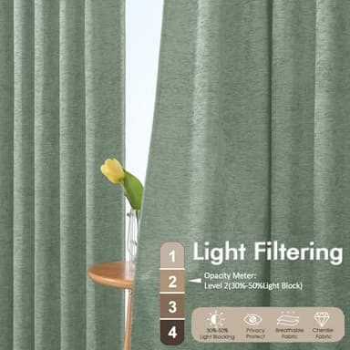 Chyhomenyc Chenille Sage Green Curtains 84 Inches Long 2 Panels, Light Filtering Luxury Window Curtains, Back Tab Privacy Soft Velvet Window Curtain Drapes for Bedroom Living Room, 40" Wx84 L - Image 2