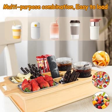 Couch Cup Holder, Movie Nights Supplies, Wooden Couch Caddy with Stainless Steel Snack Fruit Tray for Bed RV Organizer, Cup Drink Storage Anti-Spill Sofa Cup Holder for Phone Snacks Beverage Remote - Image 5