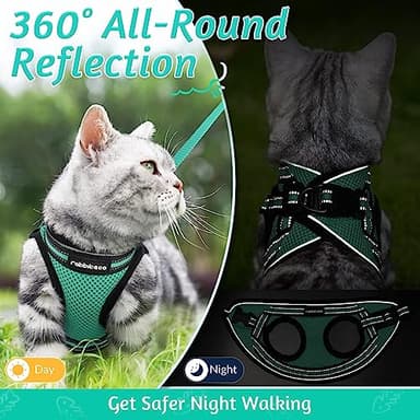 rabbitgoo Cat Harness and Leash Set for Walking Escape Proof, Adjustable Soft Kittens Vest with Reflective Strip for Cats, Comfortable Outdoor Vest,Green,S - Image 6