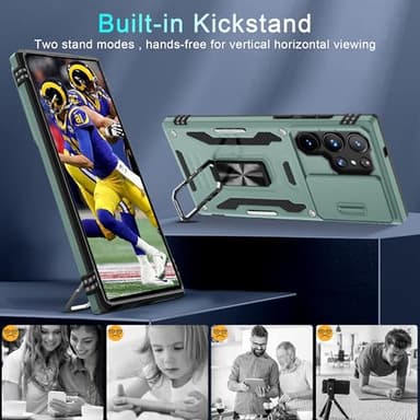 DEERLAMN Case for Samsung Galaxy S25 Ultra with Slide Camera Cover+Screen Protector (1 Pack), Rotated Ring Kickstand Military Grade Shockproof Protective Cover-Green - Image 5