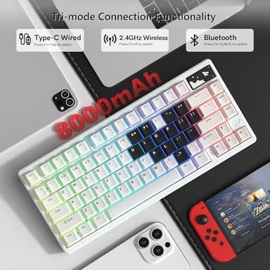 Womier 75% Keyboard Wireless, Creamy Mechanical Keyboard Gaming QMK/VIA, CNC Aluminum with 8000mAh Battery, Tri-Mode Key Board Custom Hot Swappable RGB Backlit for Windows/Mac/PC (SK71 PRO-White) - Image 3