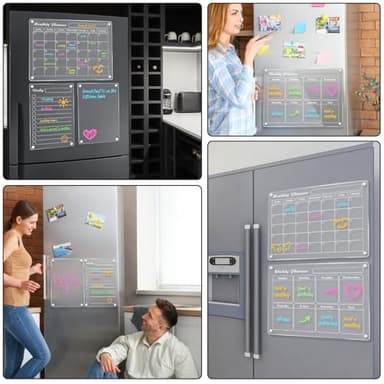 DIYMAG Magnetic Calendar for Refrigerator Fridge White Board Dry Erase Whiteboard Acrylic Magnet Clear Checklist Chalkboard Apartment Decor Monthly Wall Meal Planner 4 Pack with 6 Colors Markers - Image 3