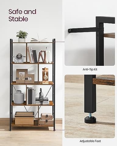 VASAGLE Bookshelf, 5-Tier Bookcase, Storage Shelving Unit, Display Shelf with Open Compartments for Living Room, Home Office, Bedroom, Industrial, Rustic Brown and Black ULBC121B01 - Image 8