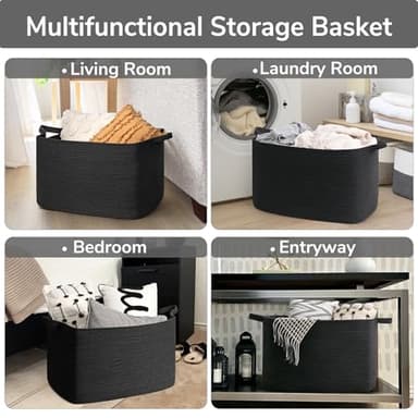 Goodpick Extra Large Storage Basket, 23.6" x 15.7" x 13.8" Rectangle Cotton Rope Basket for Blankets, Pillows, Toys, Woven Dirty Clothes Baskets for Laundry, Black - Image 4