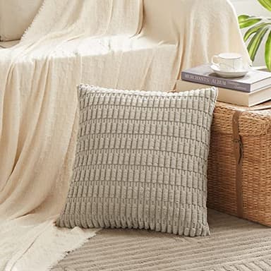Fancy Homi 4 Pack 20x20 Inch Striped Corduroy Throw Pillow Covers, Rustic Boho Home Decor - 50x50 cm - Image 2
