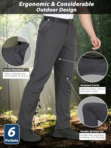 Zoofly Mens Lightweight Nylon Pants Waterproof Quick Dry 6 Pockets Stretchy Elastic Waist Comfy Hiking Fishing (Dark Grey, 42W*32L) - Image 4