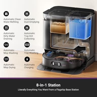 Eureka J15 Pro Ultra Robot Vacuum and Mop with Self Emptying Base, 16,200 Pa Suction, Flex-Arm Design Mop, Auto Mop Hot Water Washing & Hot Air Drying, Anti-Tangle, AI Obstacle Avoidance, Black - Image 2