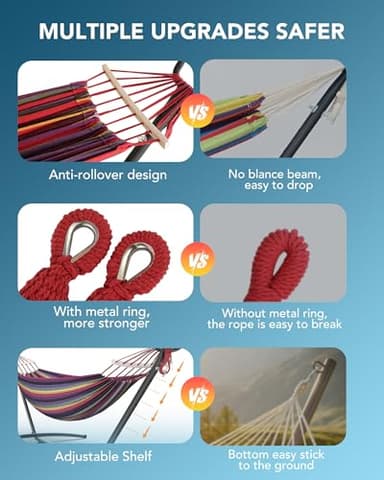 EveryFun Double Hammock with Heavy-Duty Steel Stand,Portable,Easy Assembly,600lbs Weight Capacity,Perfect for Indoor,Yard,Camping,or Outdoor-Rainbow - Image 3