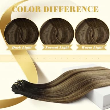 Ve Sunny Clip in Hair Extensions Real Human Hair Black Ombre Human Hair Clip in Extensions Black Balayage Brown with Blonde Clip in Human Hair Extensions 22inch 120g - Image 4