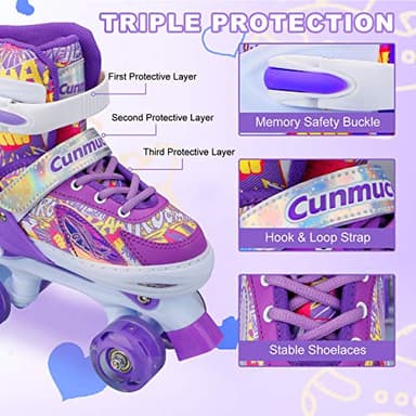 Cunmucu Kids Roller Skates Girls Gifts – 4 Sizes Adjustable Toddler Roller Girls Skates Outdoor Indoor for Youth and Children, Patines para Niñas with Light up Wheels - Image 4