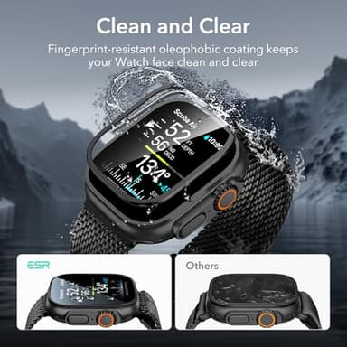 ESR 2 Pack Armorite Screen Protector for Apple Watch Ultra 2/1 (2024/2023/2022, 49 mm), Military Grade Protection, Tempered Glass Film with Aluminum Alloy Frame, Keep Original, Anti-Scratch, Black - Image 8