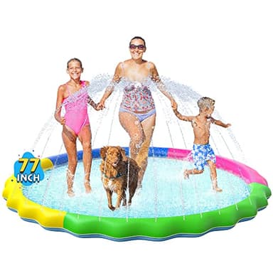 VISTOP Non-Slip Splash Pad for Kids, Thicken Sprinkler Pool Summer Outdoor Water Toys - Fun Backyard Fountain Play Mat for Baby Girls Boys Children or Pet Dog (77 inch, Red&Yellow&Green&Blue) - Image 1