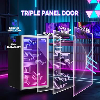 Manastin Gaming Light Up Beverage Refrigertor, Led Lighting Door 120 Cans Freestanding Beverage Fridge, Cyberpunk Beverage Cooler for Gaming, Gaming Room, Bar, Party (Lighting) - Image 2