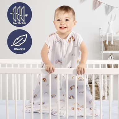 BSTOPPT 2 Pack Baby Sleep Sack 12-18 Months 100% Organic Cotton Muslin Baby Sleeping Bag 2-Way Zipper Wearable Blankets (Rainbow & Leaf, Large) - Image 4
