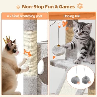Taoqimiao Cat Tree,38.2-Inch Cat Tower for Indoor Cats,Suitable for Kittens with Luxurious cat condo with Adjustable Baskets and Luxurious Perch Light Gray MS029SW - Image 6