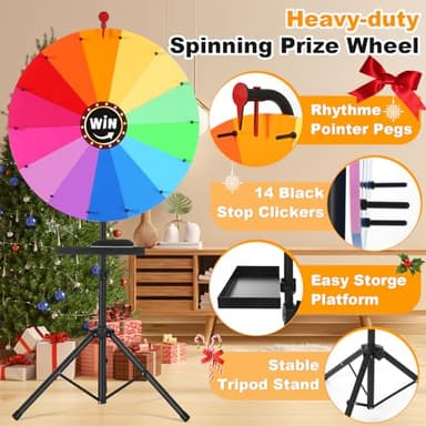 GADFISH 24-inch Spinning Prize Wheel, Ajustable 37"-65" Height Spin Doodle Game Spinner, Storable Prize Wheel Spinner with Stand, Wheel of Fortune Game, 14 Colors - Image 4