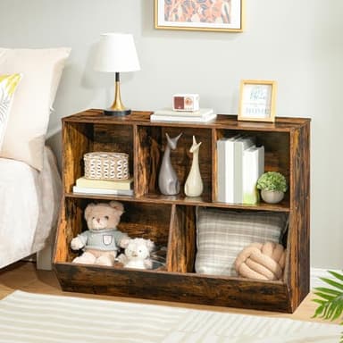 HOOBRO Kids Bookshelf, Bookcase Footboard, Toy Storage Cubby, 35.4" L Children's Toy Shelf, Toy Storage Cabinet, Fit for Children's Room, Playroom, Hallway, Kindergarten, Rustic Brown BF32CW01 - Image 9